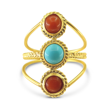 Mediterranean Coral and Egyptian Turquoise Ring