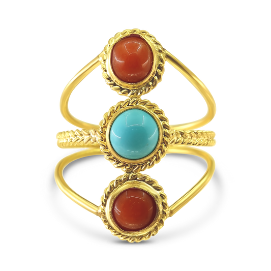 Mediterranean Coral and Egyptian Turquoise Ring