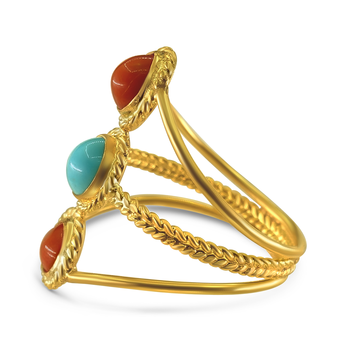 Mediterranean Coral and Egyptian Turquoise Ring