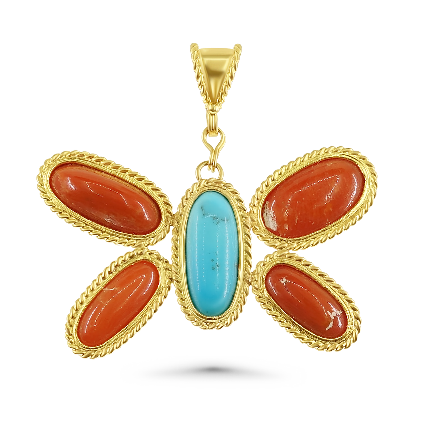 Mediterranean Coral and Egyptian Turquoise Butterfly Pendant