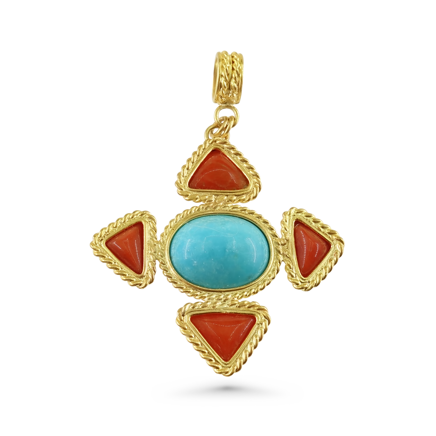 Egyptian Turquoise and Mediterranean Coral Pendant