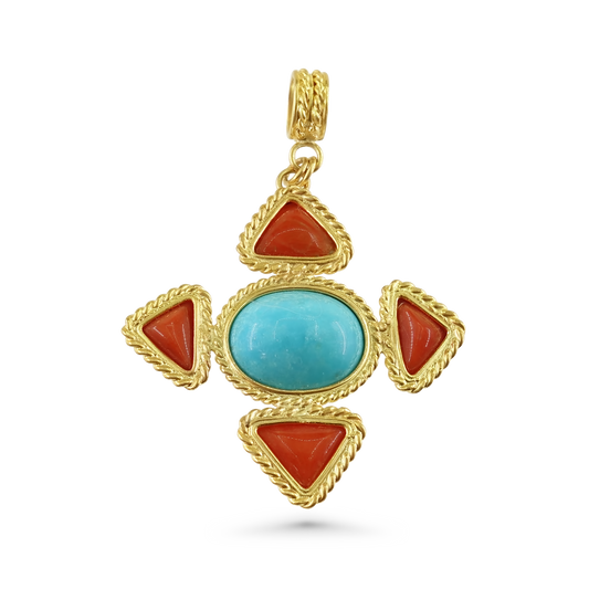Egyptian Turquoise and Mediterranean Coral Pendant
