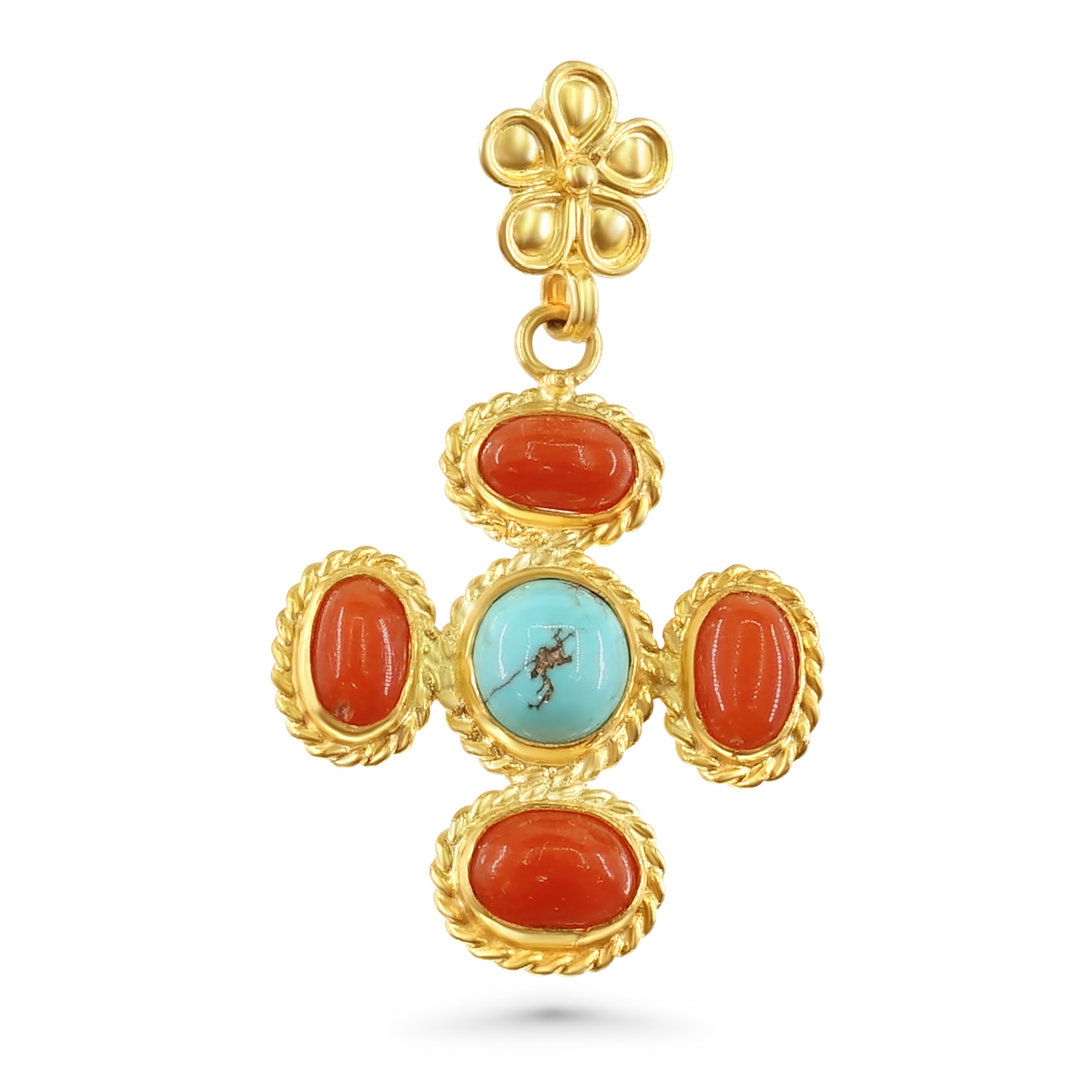 Egyptian Turquoise and Mediterranean Coral Pendant