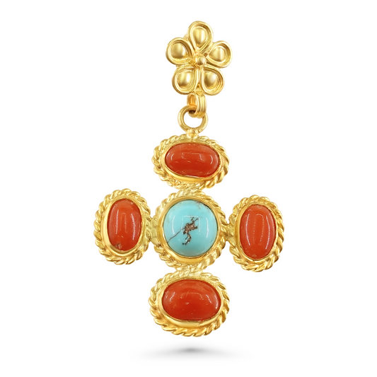 Egyptian Turquoise and Mediterranean Coral Pendant