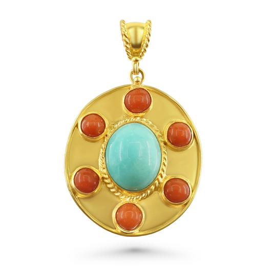 Egyptian Turquoise and Mediterranean Coral Pendant