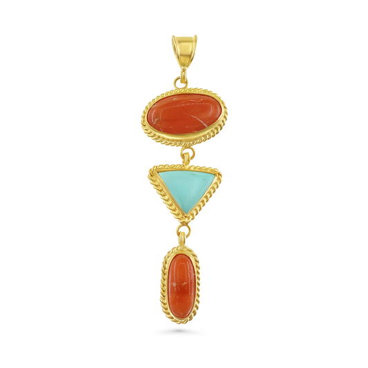 Egyptian Turquoise and Mediterranean Coral Pendant