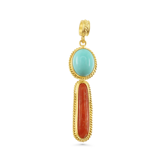 Egyptian Turquoise and Mediterranean Coral Pendant